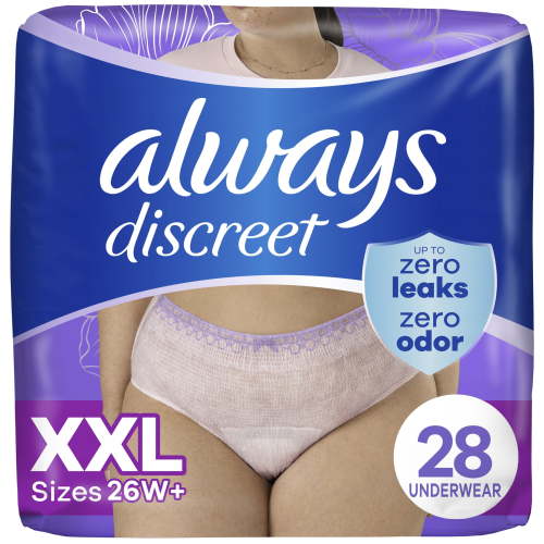 Always Discreet Adult Incontinence Underwear for Women and Postpartum Underwear, XXL, Up to 100% Bladder Leak Protection, 28 CT