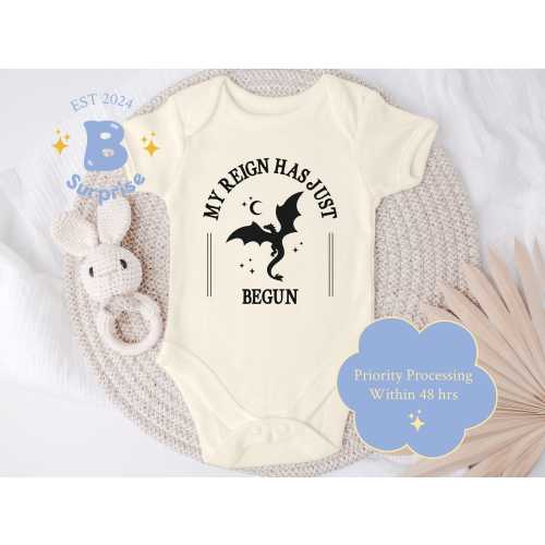 My Reign Has Just Begun Onesie® | Dragon Baby Bodysuit | Fantasy Baby Outfit | Natural Color Infant Wear | Cute Dragon Theme Onesie®