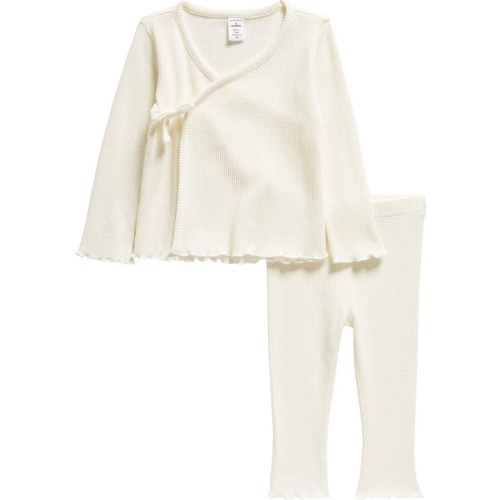 Baby Waffle Knit Cotton Top & Pants Set, 12M, Ivory Egret