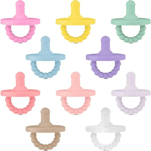 Ryan & Rose Cutie PAT Pacifier Teether 10 Pack Assorted Colors (Whimsy (Girl), Stage 1)