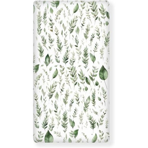 Green Leaf Fitted Crib Sheet Boho Watercolor Botanical Standard Crib Mattress Fitted Sheet Woodland Tropical Baby Toddler Bed Mattress Sheets for Boys Girls 28"x52"