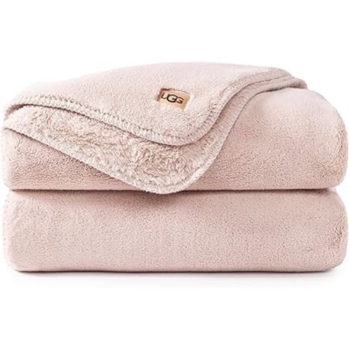 UGG Whitecap Fleece Throw Blanket, Soft Warm Throw for Bed or Chair, Luxury Bedroom Decor, Cozy Blankets, Machine Washable, 50-inch x 70-inch, Pink Quartz