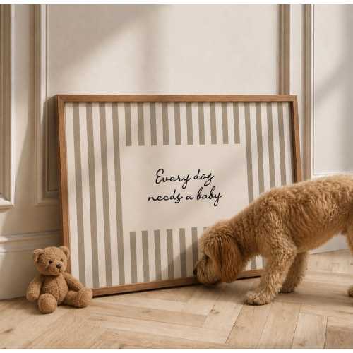 Every Dog Needs a Baby Print, Neutral Nursery Wall Art, Dog Mom Baby Reveal Poster, Gingham Nursery Decor