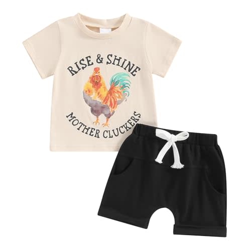 Ursobutegl Toddler Baby Boy Summer Clothes Country Farm Short Sleeve Western T-Shirt Tops Jogger Shorts Set