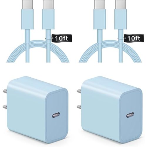 iPhone 17 16 15 Charger Fast Charging 10FT - 2 Pack 20W USB C Charger Block with Type C Cable Compatible with iPhone 17/17 Pro/17 Pro Max/Air/16/16e/15, iPad Pro, Air M3/M2/5/4, 11th/10th (Blue)