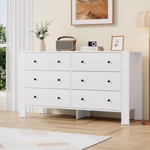 White 6 Drawer Dresser for Bedroom,Modern Double Dresser Organizer with Storage Drawers,Wooden Chests of Drawers for Bedroom,Entryway,Hallway