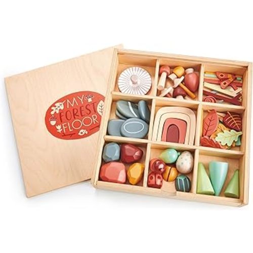 Tender Leaf Toys My Forest Floor - Wooden Open Ended Tinker Tray Creative Play Box with Removable Compartments