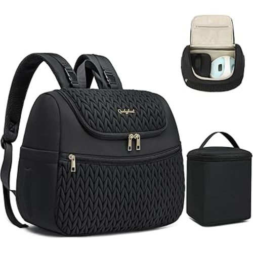 Breast Pump Bag for Spectra S1/S2 & Medela – Insulated Cooler Bag, 13" Laptop Sleeve, Diaper Bags Backpack – Lightweight, Water-resistant & Stylish for Work, Travel, Black