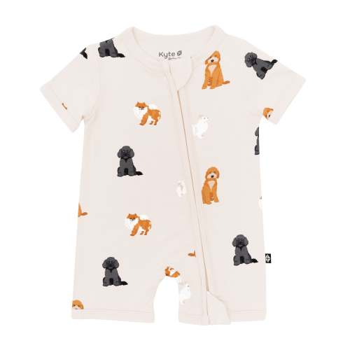 Zippered Shortall Romper in Fluffy Dog, 6-12 months