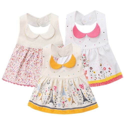 GZMM 3-Pack Baby Girl's Bibs Dress Infant Toddler waterproof Burp Cloths With Adjustable Snaps