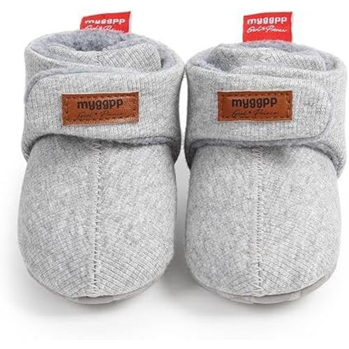 Timatego Newborn Baby Boys Girls Cozy Fleece Booties with Grippers Stay On Slipper Socks Infant Toddler Crib Winter Shoes for Boys Girls