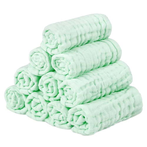 10PCS Baby Bath Towel for Face New Born Kids Towel Children Cotton Hand Towel Cotton Child Gauze Baby Wash Cloth Towels Washcloth-Green