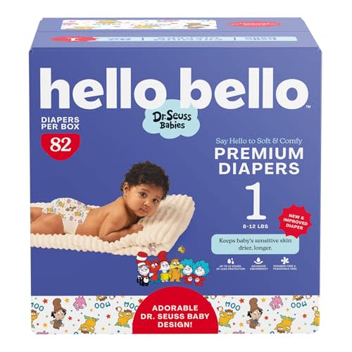Hello Bello Dr. Seuss Babies Premium Diapers, Size 1, 82 Count: Softness & Protection for Sensitive Skin