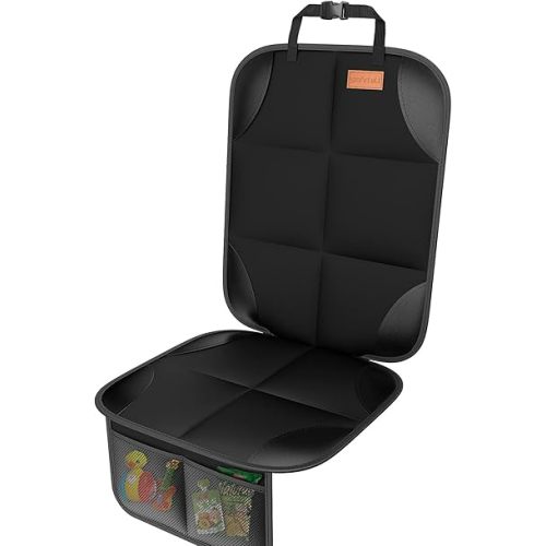 Car Seat Protector [1 Pack] Large Auto Protector for Child Seats with Thickest Padding and Non-Slip Backing Mesh Pockets for SUV, Sedan, Truck, Leather and Fabric - Black