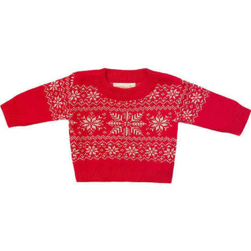 New York Snowfall Snowflake Knit Crewneck Holiday Sweater, Red - Royal Babies & Tots | Maisonette
