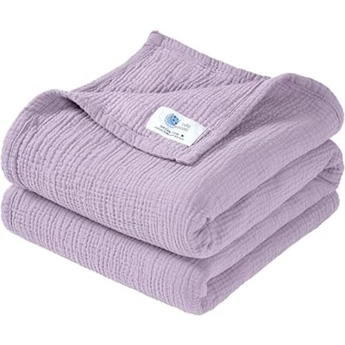 lulumoon Muslin Baby Blanket Neutral: 100% Cotton Crib Blanket for Toddler & Infant - 4-Layers Breathable for Travel Stroller & Nursery Daycare 47"x47"(Lavander)