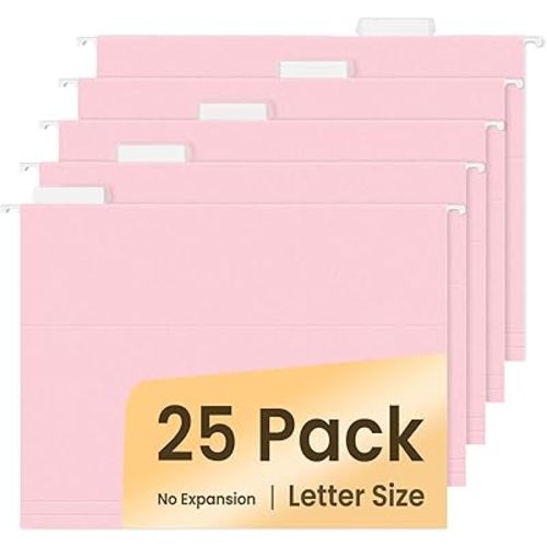 SUNEE 25 Pack Hanging File Folders, Pink Folders, Hanging File Folders Letter Size with 1/5-cut Tabs, Stay Organized for Your Home and Office Bulk File and Documents