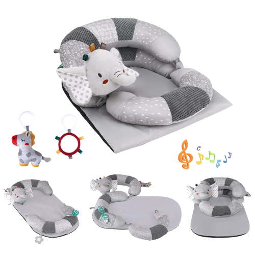3-in-1 Portable Baby Tummy Time Pillow & Seated Support Playmat with Detachable Sensory Toys for Newborns Infants