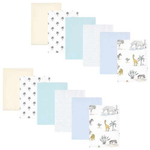 Hudson Baby Infant Boy Cotton Flannel Burp Cloths Bundle, Boy Safari World, One Size