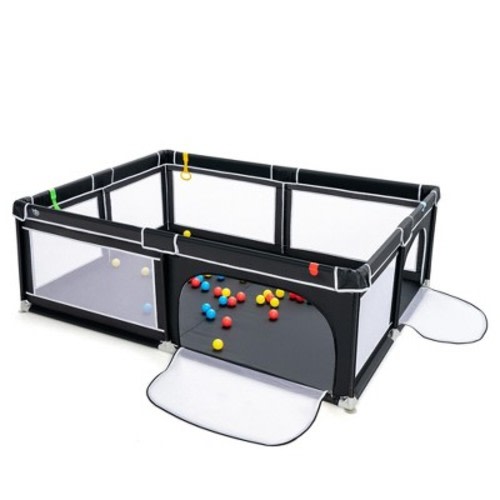 Costway Baby Playpen Extra-Large Safety Baby Fence w/50 Ocean Balls, Color: Black