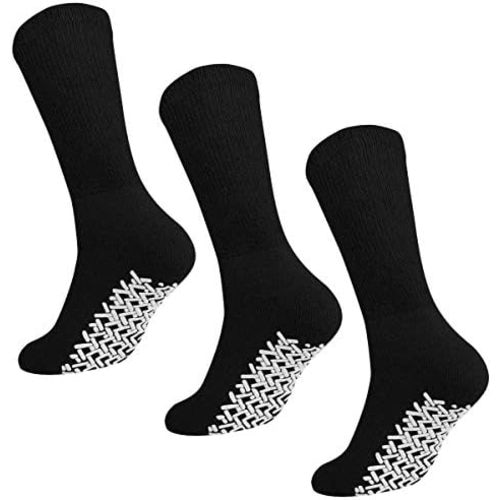 Falari Men Women Anti Slip Grip Non Skid Crew Cotton Diabetic Socks For Home Hospital 3, 6 or 12-pack