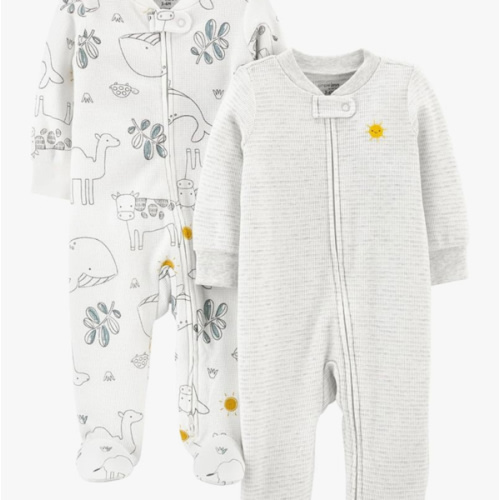Simple Joys by Carter's unisex-baby 2-way Zip Thermal Footed Sleep and Play, Pack of 2