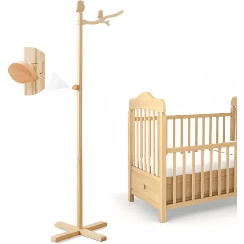 Floor Standing Crib Mobile Arm 57.8 Inch Wooden Baby Mobile Arm for Crib Movable Baby Mobile Hanger with Hook Anti-Dumping Baby Mobile Holder Floor Stand Nursery Decor