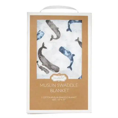 Muslin Whale Baby Swaddle Blanket by Mud Pie | Sewing B Designs