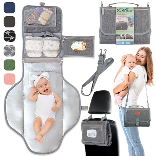 Portable Changing Pad for Baby, Travel Diaper Changing Pad for Newborn, Large Waterproof Baby Changing Mat, Foldable & Detachable Diaper Changing Station with Baby Wipes Pockets, Baby Stuff by Pillani