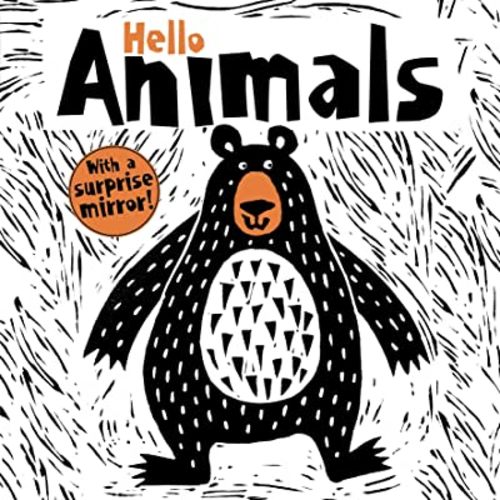 Hello Animals (Happy Fox Books) Baby's First Book, with High-Contrast Critters like a Rabbit, Bear, Chameleon, Monkey, Crocodile, Elephant, Lion, Moose, Sloth, Snail, and Frog, plus a Surprise Mirror