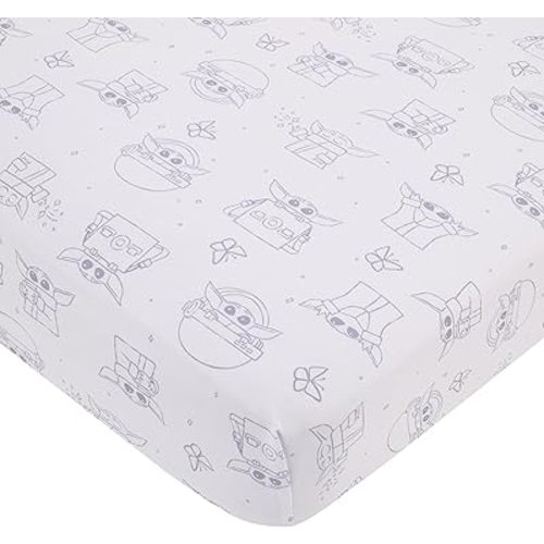 Star Wars Grogu Cutest in The Galaxy Cream and White Nursery Fitted Crib Sheet