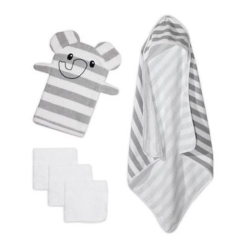 mighty goods™ 5-Piece Elephant Towel, Washcloths, and Washcloth Mitt Set in Grey/White - GREY/WHITE - 5 PIECE