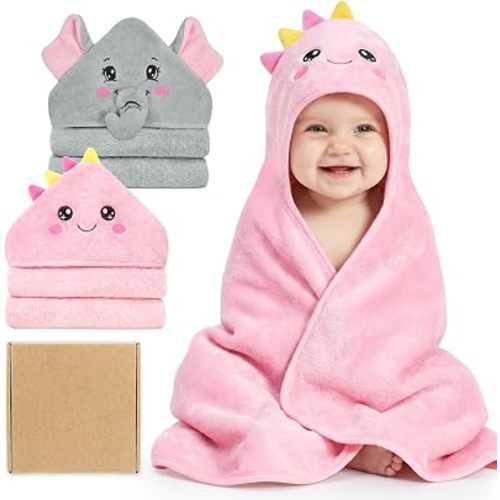 2 Pack Hooded Baby Towels for Newborn, Coral Fleece Baby Bath Towel for Newborn Infant Toddler, Ultra Soft & Lightweight Baby Bath Towels Baby Bath Essentials