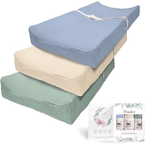 Muslin Changing Pad Cover for Boys Girls 100% Cotton Fitted Baby Diaper Changing Table 3 Pack Soft and Breathable for Standard Changing Table Topper 32"x16"