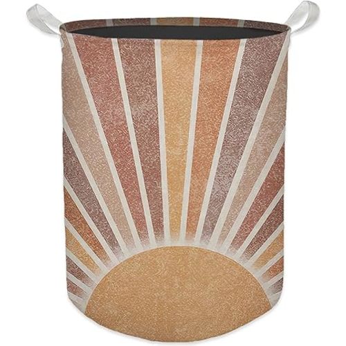 Boho Laundry Basket, Mid Century Modern Boho Neutral Sun Sunshine Waterproof Collapsible Laundry Hamper Dirty Clothes Storage Toy Bin Organizer for Bathroom Bedroom Nursery Girls Kids Room