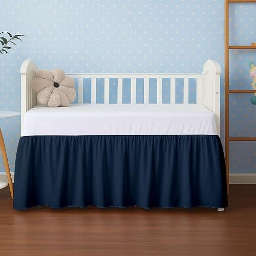 Navy Blue Crib Bed Skirt, Perfect for Nursery Crib for Boys & Girls with a 14" Drop and Size 28"x 52"