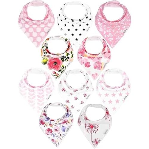 Double Layer Bandana Bibs - Multi Snaps Adjustable Organic Cotton Teething Bib - Absorbent Drooling Protection