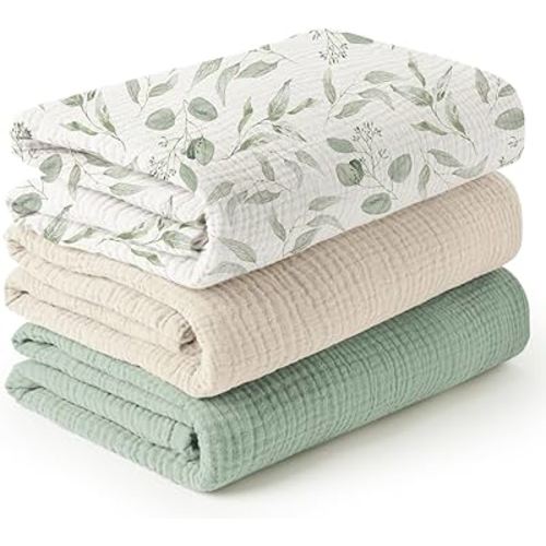 Konssy 3 Pack Muslin Swaddle Blankets for Unisex, Newborn Receiving Blanket, Large 47 x 47 inches, Soft Breathable Muslin Baby Swaddles for Boys & Girls