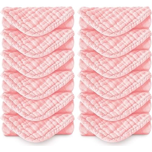 Muslin Burp Cloths 100% Cotton Large 20''x10'' Extra Soft and Absorbent Baby Wash Cloths Spit Up Rags - Baby Burping Cloth for Boys Girls Items(12 Pack Pink)