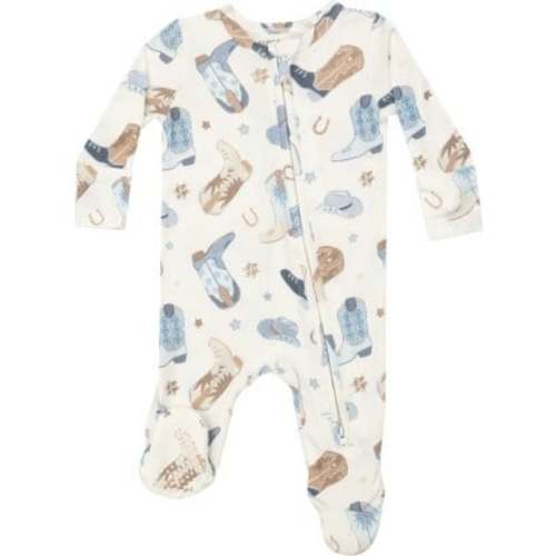 Cowboy Boots Blue 2 Way Zipper Footie, Blue-9-12M