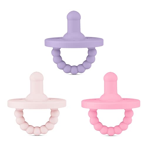 Ryan & Rose Cutie PAT All-in-One Pacifier and Teether Massaging Teething Ring and Hideaway Binky for Growing Babies (Bliss (3 Pack), Stage 1)
