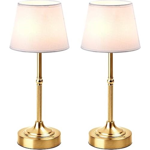 LUTEC 2 Pack Cordless Table Lamp, Battery Operated Lamp with 3 Color Temps and Stepless Dimming, 5200mAh Portable Rechargeable Table Lamp for Restaurant/Bedroom/Bars/Outdoor (Brushed Gold)