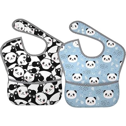 Bibs Cute Baby Stuff 2Packs for 6-24 Months Waterproof Washable Fabric - Panda