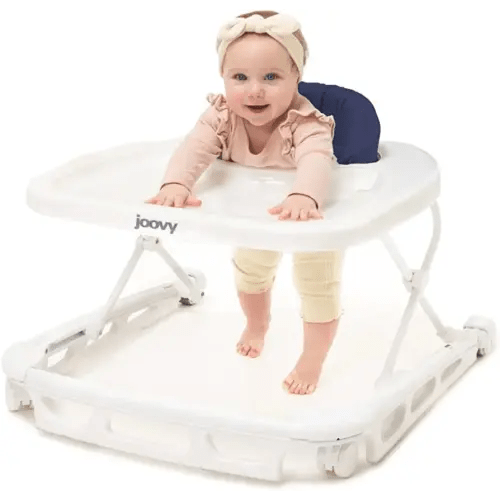 Joovy Spoon B Baby Walker & Activity Center Featuring Super-Sized Tray with Dishwasher-Safe Insert, Ultra-Wide Base, Three Adjustable Heights, and Rear-Wheel Parking Brake (Slate)