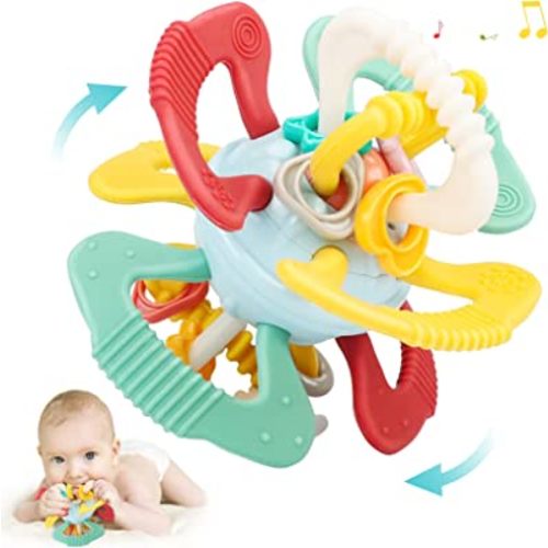 Baby Teething Teether Toys 6 to 12 Months: Teether Toys for Baby 6-12 Months | Baby Toys 0 to 6 Months Baby Teething Ball Toy 0-3 Month Rattle Sensory Infant Toys for 0-3-6-12 Months Baby (multicolor)