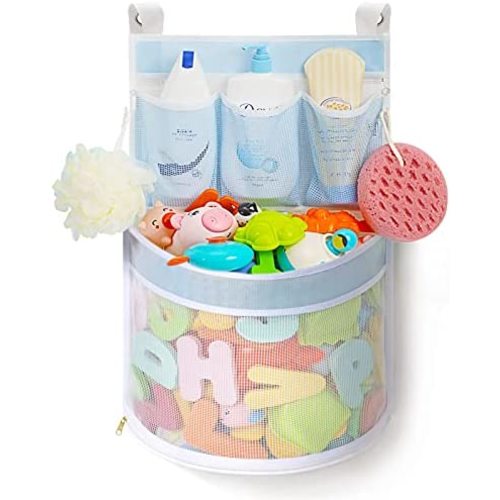 Ligereza Bath Toy Organizer, Rapid Drying, Multiple-Suspension Bath Toy Holder, Large Capacity Multi Use Bathtub Toy Storage Bag(1 Large,Blue)