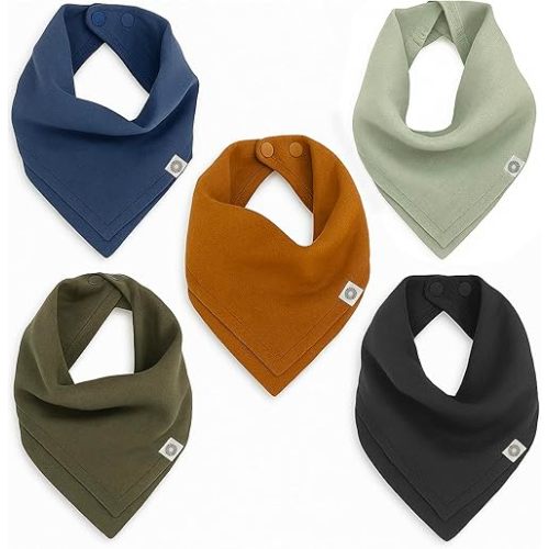 Kishu Baby Indi Organic Baby Bandana Bibs – Fairtrade 4-Way Reversible Drool Bibs for Boys & Girls – Unisex (Set of 5)
