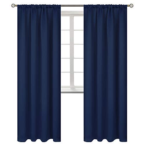BGment Rod Pocket Blackout Curtains 84 Inches Long for Bedroom - Thermal Insulated Room Darkening Drapes with Rod Pocket Privacy for Living Room, 52 x 84 Inch, 2 Panels, Navy Blue
