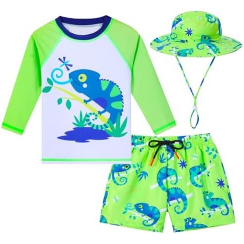 Toddlers and Baby Boys' 3-Piece Rash Guard Swimsuits Kids Long Sleeve Sunsuit Swimwear Sets