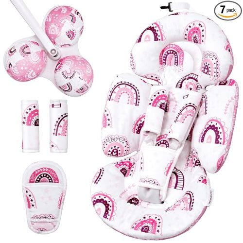 Infant Insert Compatible with 4moms Mamaroo Swing and Infant Carseat, Including 3 Replacement Balls, Reversible Newborn Insert for Baby Swing, Stroller, Bouncer, Soft Fabric - Mauve Rainbow